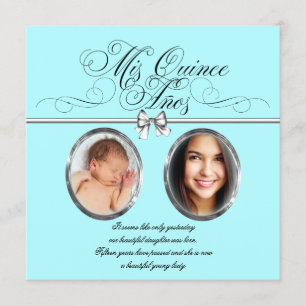 Pretty Teal Blue Photo Quinceanera Invitation