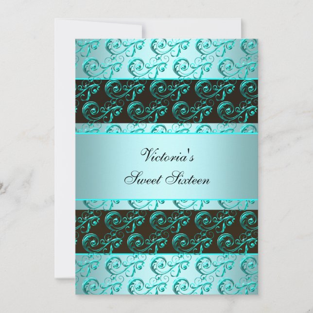 Pretty Teal Blue Swirls Sweet Sixteen Invitation (Front)