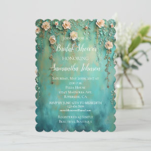 Pretty Teal Blush Pink Floral Bridal Shower Invitation