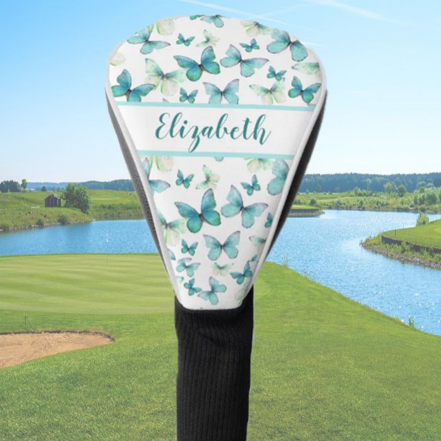 Pretty teal butterfly with custom name ladies  golf head cover (Creator Uploaded)