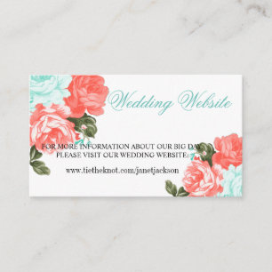 Pretty Teal, Coral Wedding Flower- Wedding Website Enclosure Card