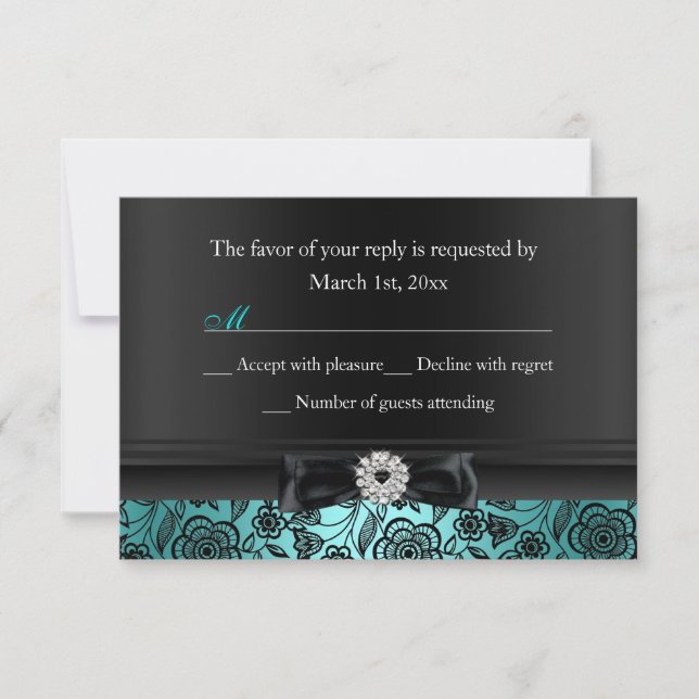 Pretty Teal Floral & Bow RSVP Card (Front)