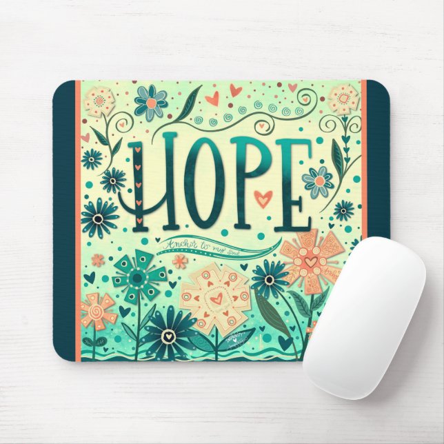 Pretty Teal Floral Hope Inspiring Inspirivity Mouse Mat (With Mouse)