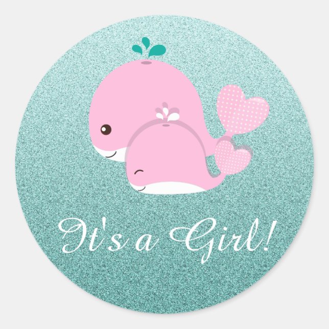 Pretty Teal Glitter Its a Girl Baby Shower sticker (Front)