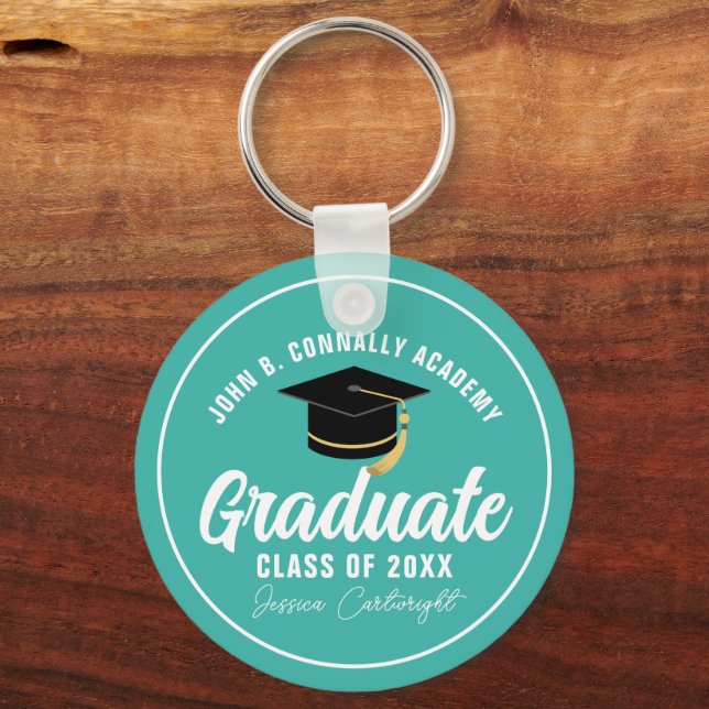 Pretty Teal Graduate Personalised Graduation Gift Key Ring Zazzle