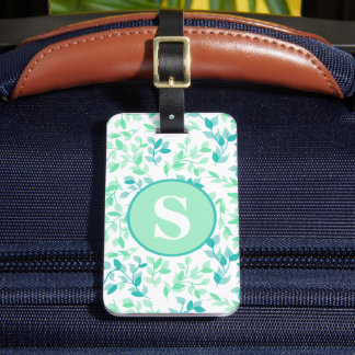 Pretty Teal Green Florals Monogram Personalised Luggage Tag