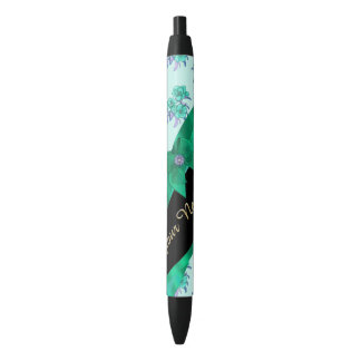 Pretty teal green  vintage floral pattern black ink pen