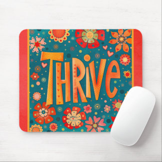 Pretty Teal Inspiring Floral Thrive Inspirivity Mouse Mat