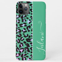 Pretty Teal Leopard Pattern Background Custom Name