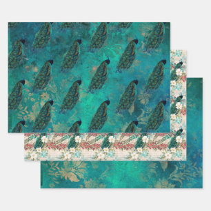 Pretty Teal Peacock Wrapping Paper Sheet