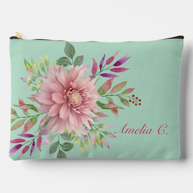 Pretty Teal  & Pink Floral Cosmetic Bag (Front)