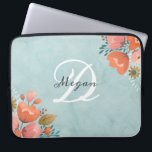 Pretty Teal Pink Floral  Monogram Laptop Sleeve<br><div class="desc">Fashionable monogrammed designer laptop case. A Pretty accessory to your laptop. Personalise it for yoursel or for a gift. Designed for you by Blackberry Boulevard.</div>