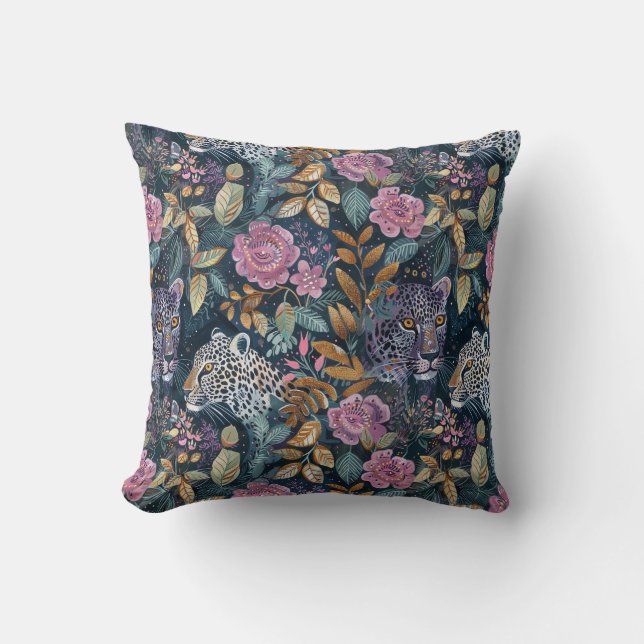 Pretty teal pink leopard head  cushion (Front)