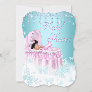Pretty Teal Pink Sparkle Butterfly Baby Shower Eth Invitation