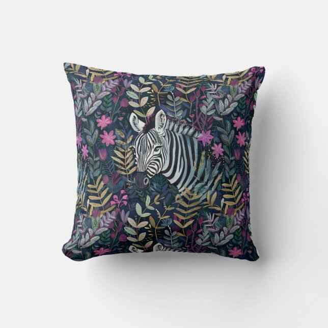 Pretty teal pink zebra head  throw pillow (Front)