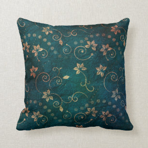 Pretty Teal Rose Gold Floral Vintage Design Cushion