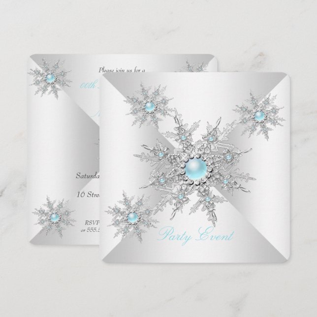 Pretty Teal Snowflakes Winter Wonderland Party Invitation (Front/Back)