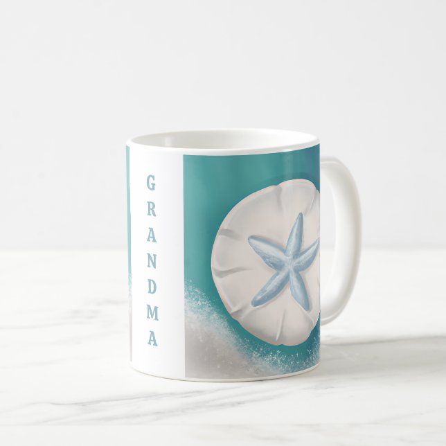 Pretty Teal Starfish Personalised Beachy Coffee Mug (Front Right)