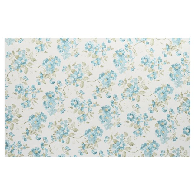 Pretty Teal Turquoise Floral Pattern Watercolor Fabric (Fat Quarter)