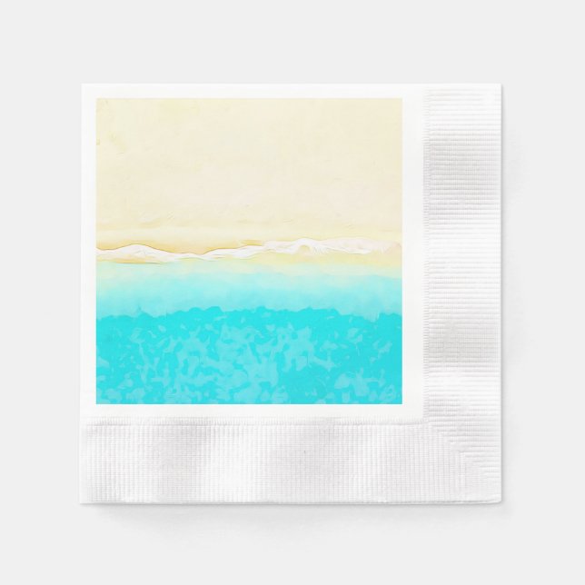 Pretty Teal Water Ocean Shore Beach Themed Napkin (Front)