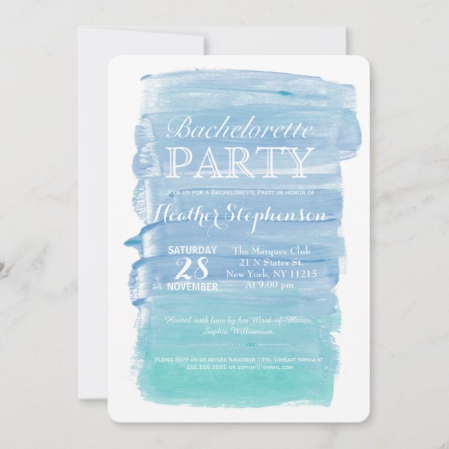 Pretty Teal Watercolor Bachelorette Party Invites (Front)