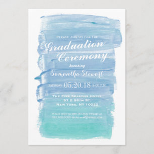 Pretty Teal Watercolor Graduation Ceremony Invites