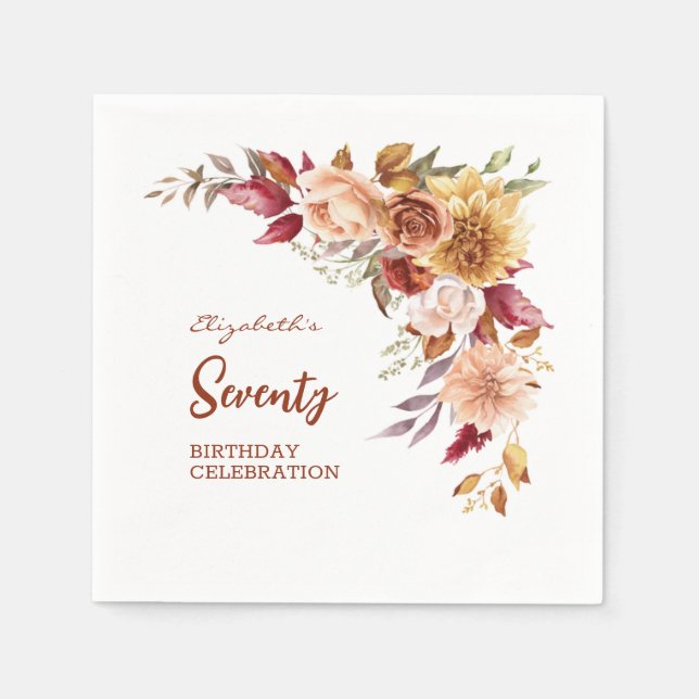 Pretty Terracotta Autumn Floral Greenery Birthday Napkin (Front)