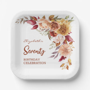 Pretty Terracotta Autumn Floral Greenery Birthday Paper Plate