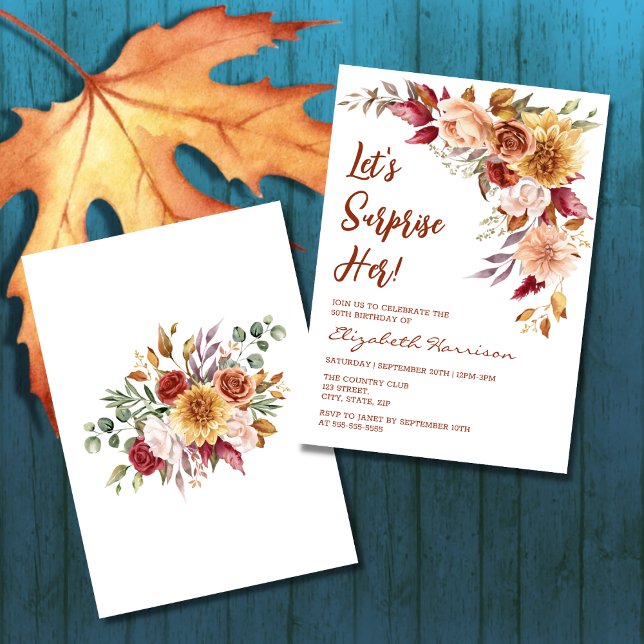 Pretty Terracotta Autumn Floral Surprise Birthday Invitation (Creator Uploaded)