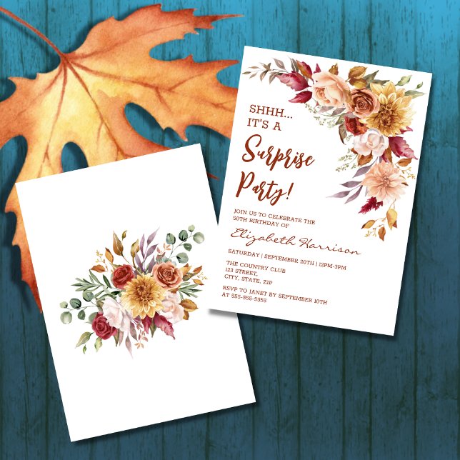 Pretty Terracotta Fall Floral Surprise Birthday Invitation (Creator Uploaded)