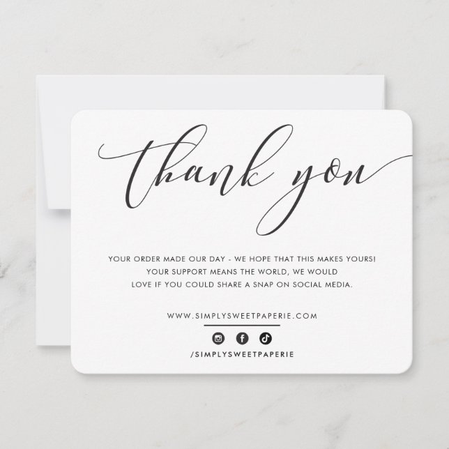 PRETTY THANK YOU elegant business black white Card (Front)