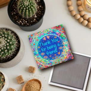 Pretty Thank You Friends Inspirivity Blue Floral Magnet