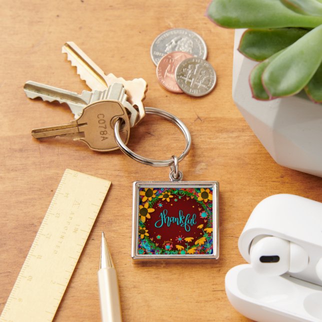 Pretty Thankful Inspirivity Inspiring Floral Key Ring (Desk)