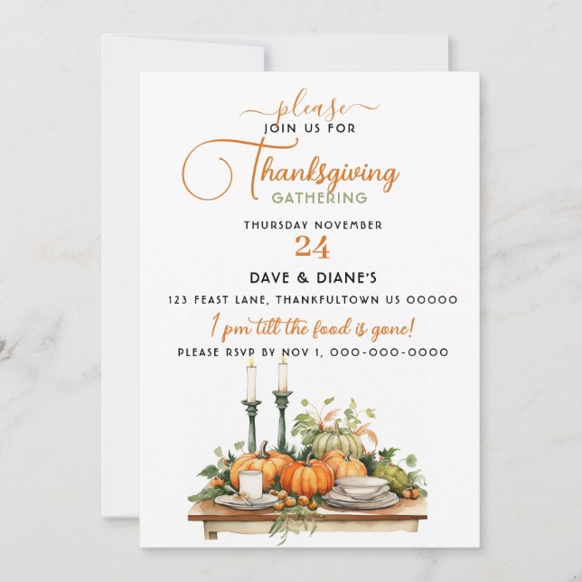 Pretty Thanksgiving Table Setting Gathering  Invitation (Front)