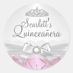 Pretty Tiara & Bow Pink Quinceanera Sticker