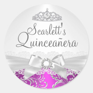 Pretty Tiara & Bow Pink Quinceanera Sticker