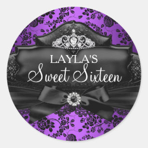 Pretty Tiara & Bow Purple Sweet 16 Sticker