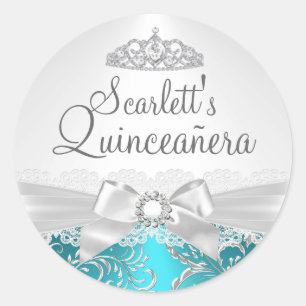 Pretty Tiara & Bow Teal Quinceanera Sticker