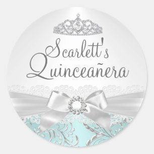 Pretty Tiara & Bow Teal Quinceanera Sticker