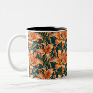 Pretty Tiger Lily Floral  Two-Tone Coffee Mug