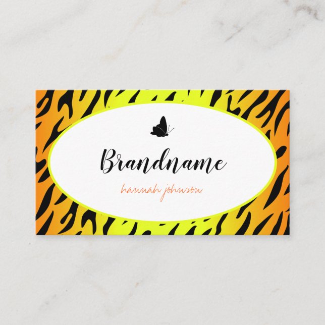 Pretty Tiger Pattern Cute Butterfly Round Frame Business Card (Front)