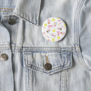 Pretty Tooth Fairy Magic Wand White Teeth 6 Cm Round Badge