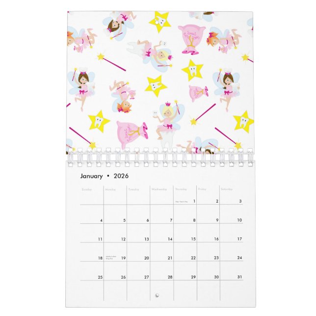 Pretty Tooth Fairy Magic Wand White Teeth Calendar (Jan 2026)
