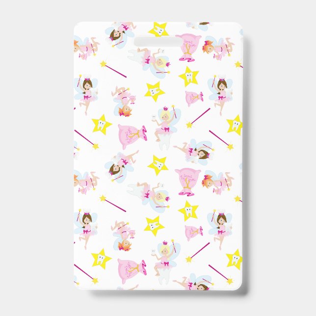 Pretty Tooth Fairy Magic Wand White Teeth ID Badge (Front)