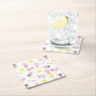 Pretty Tooth Fairy Magic Wand White Teeth Square Paper Coaster