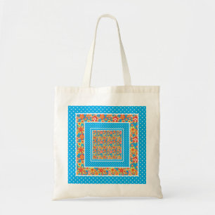 Pretty Tote Bag, Turquoise Polka Dots Ditsy Floral Bag