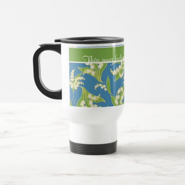 Pretty Travel Mug: Lilies of the Valley, Blue Travel Mug (Left)