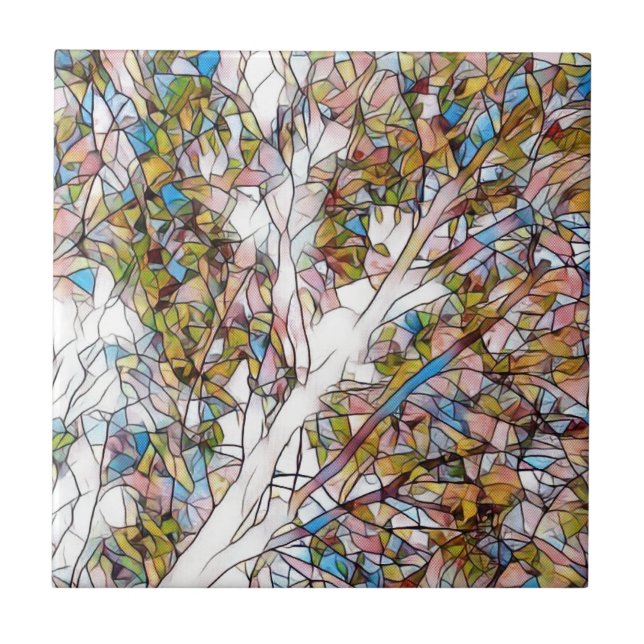 Pretty Tree Of Life Stained Glass Photomanipulatio Tile (Front)