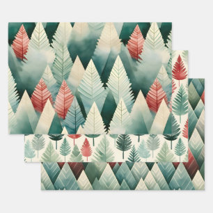 Pretty Trees Christmas Holiday Winter Coordinating Wrapping Paper Sheet