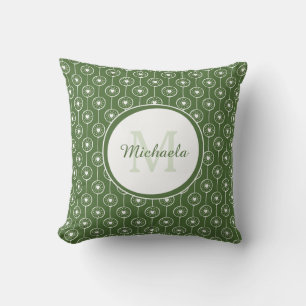 Pretty Treetop Green Monogrammed Name Heart Dots Cushion